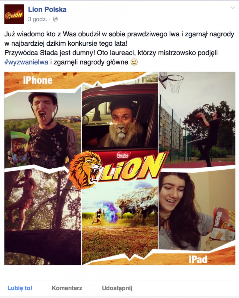 Printscreen from Lion Polska's fanpage